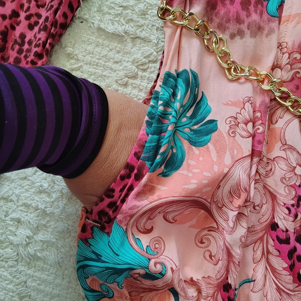 SOLD Pink and Blue Patterned Shirt Dress - Picture 10 of 12